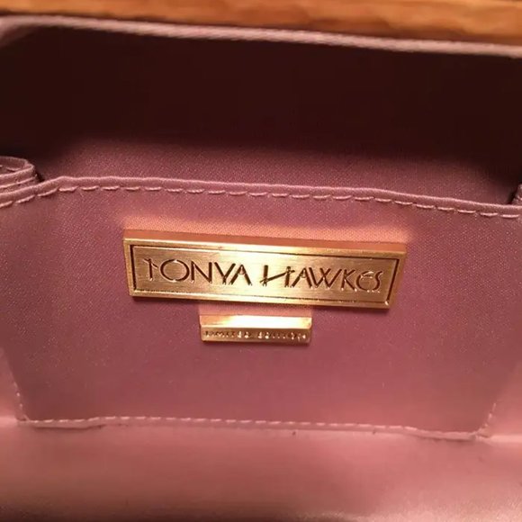 Tonya Hawkes Tan Faux Snakeskin Convertible Clutch with Marble Multicolor Studs - Picture 6 of 7